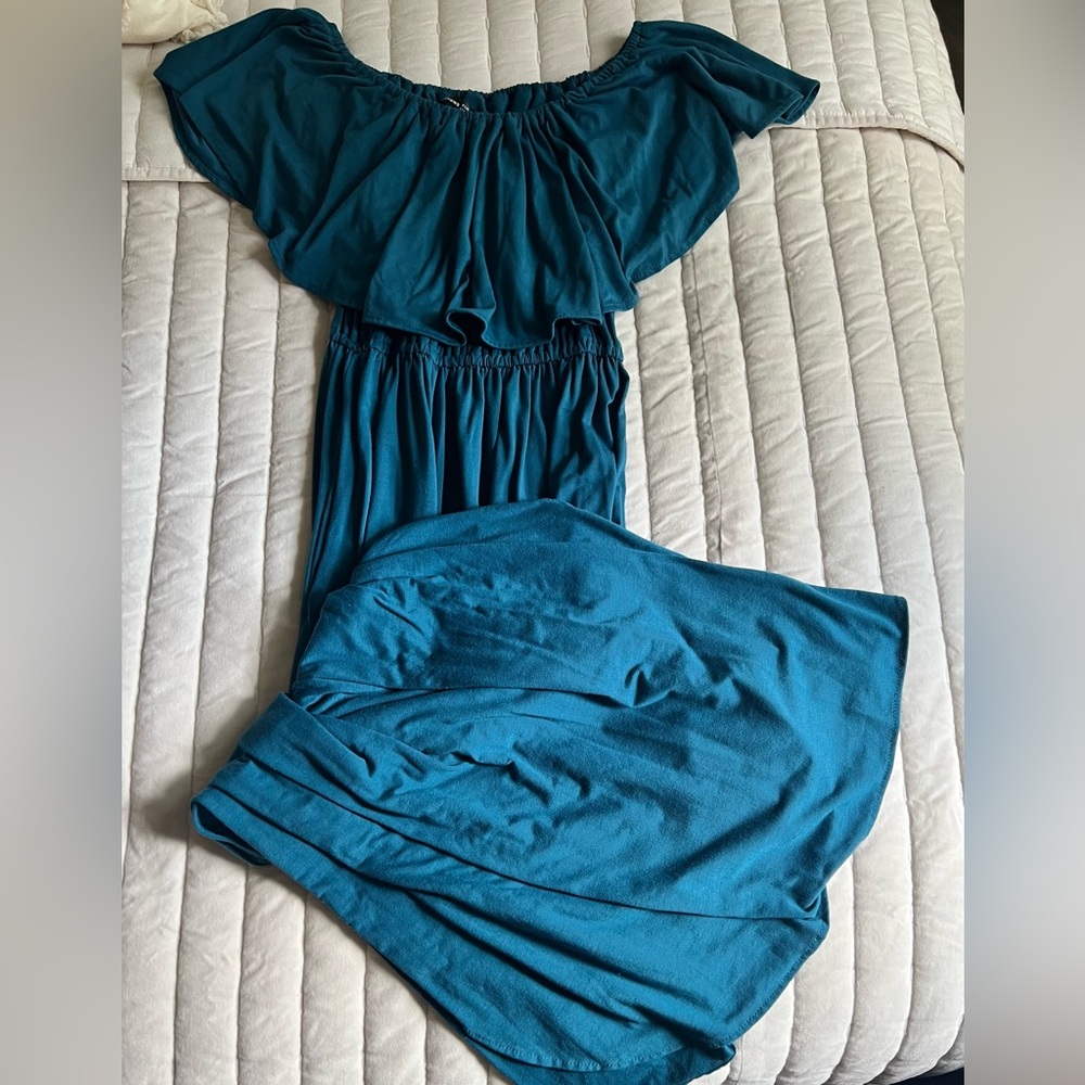 Elegant Teal Off-Shoulder Dress